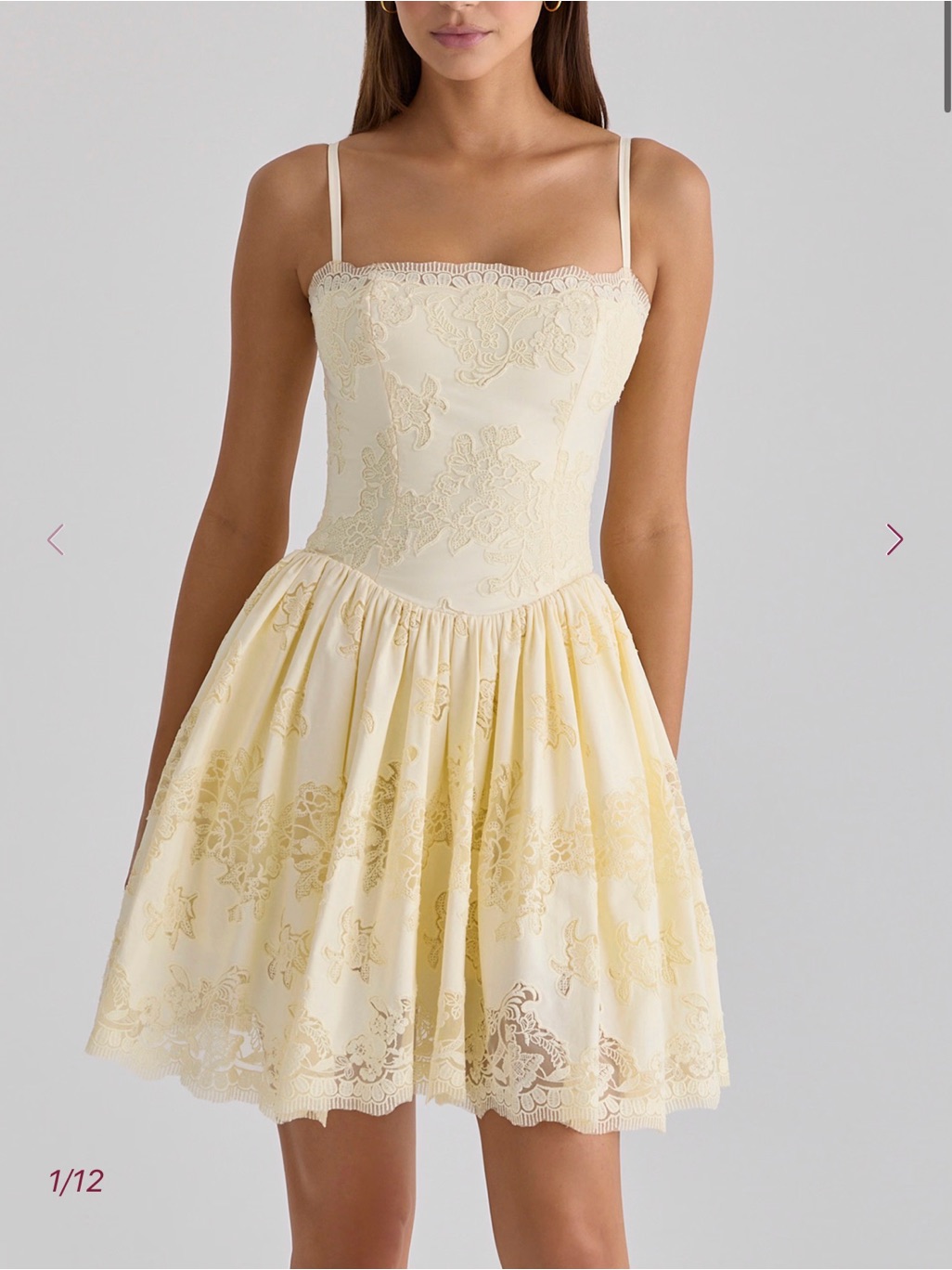 House Of Cb Chloe Mini Dress Lemon Yellow Size Small Lace